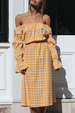 Fashion Street Plaid Split Joint Off the Shoulder Waist Skirt Dresses
