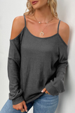 Casual Solid Hollowed Out Draw String O Neck Tops(6 Colors)