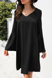 Fashion Casual Solid Patchwork V Neck A Line Dresses（3 colors）