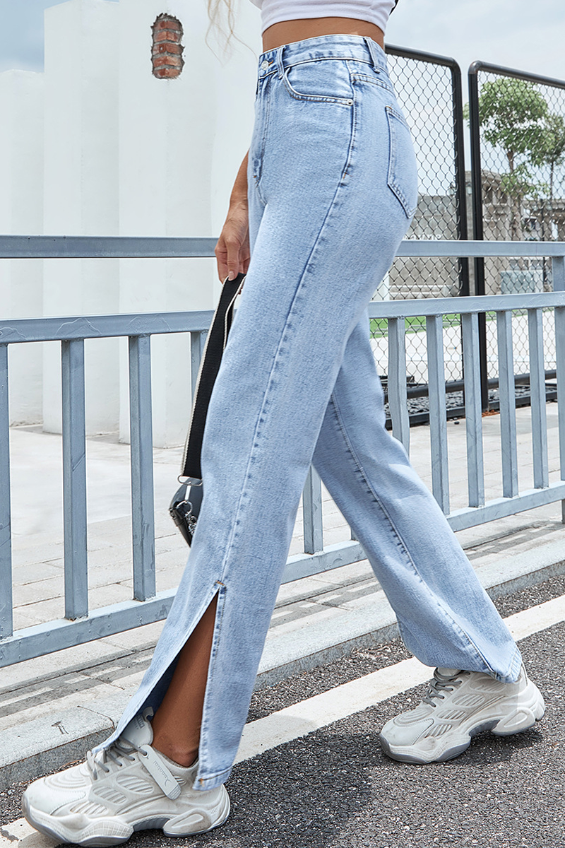 Casual Street Solid Slit High Waist Wide Leg Solid Color Bottoms