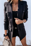 Elegant Solid Pocket Buckle Turn-back Collar Outerwear