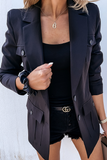 Elegant Solid Pocket Buckle Turn-back Collar Outerwear