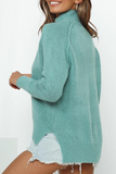 Casual Solid Patchwork Slit Turtleneck Tops(3 colors)