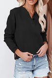 Casual Solid Patchwork Buckle O Neck Tops(6 colors)