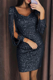 Fashion Elegant Patchwork Tassel Sequins V Neck Wrapped Skirt Dresses(7 Colors)