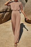 Casual Solid Without Belt Zipper Turndown Collar Straight Jumpsuits