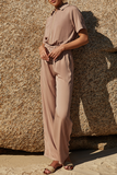 Casual Solid Without Belt Zipper Turndown Collar Straight Jumpsuits