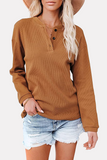 Casual Solid Buckle O Neck Tops