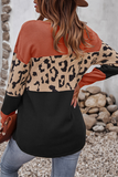 Casual Leopard Patchwork Contrast O Neck Tops