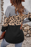 Casual Leopard Patchwork Contrast O Neck Tops