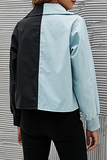 Casual Patchwork Pocket  Contrast Zipper Turndown Collar Outerwear