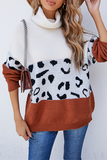 Casual Leopard Patchwork Contrast Turtleneck Sweaters(3 colors)