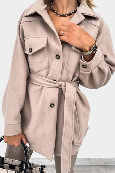 Casual Street Solid Buckle With Belt Turndown Collar Outerwear（8 Colors)）