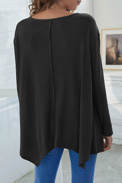 Casual Solid Split Joint Asymmetrical V Neck Tops