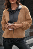 Casual Patchwork Zipper Turndown Collar Outerwear