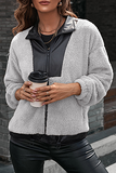 Casual Patchwork Zipper Turndown Collar Outerwear