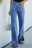 Street Solid Patchwork Slit Speaker Solid Color Bottoms(3 colors)