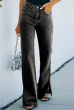 Street Solid Patchwork Slit Speaker Solid Color Bottoms(3 colors)
