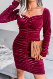 Fashion Elegant Solid Split Joint Fold Square Collar Pencil Skirt Dresses