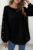 Casual Solid Buckle O Neck Tops