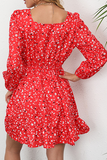 Elegant Floral Split Joint Square Collar Waist Skirt Dresses