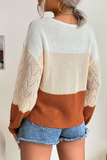 Casual Patchwork Hollowed Out Contrast V Neck Sweaters