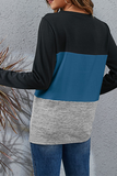 Casual Patchwork Basic  Contrast O Neck Tops