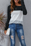 Casual Patchwork Basic  Contrast O Neck Tops