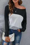 Casual Patchwork Basic  Contrast O Neck Tops