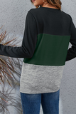Casual Patchwork Basic  Contrast O Neck Tops