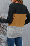 Casual Patchwork Basic  Contrast O Neck Tops