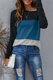 Casual Patchwork Basic  Contrast O Neck Tops