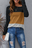 Casual Patchwork Basic  Contrast O Neck Tops
