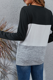 Casual Patchwork Basic  Contrast O Neck Tops