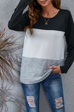 Casual Patchwork Basic  Contrast O Neck Tops