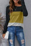 Casual Patchwork Basic  Contrast O Neck Tops