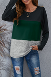Casual Patchwork Basic  Contrast O Neck Tops