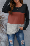 Casual Patchwork Basic  Contrast O Neck Tops