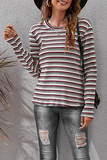 Casual Striped Patchwork Basic O Neck Tops(3 Colors)