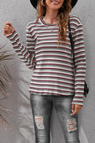 Casual Striped Split Joint Basic O Neck Tops