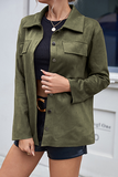 Casual Solid Split Joint Buckle Turndown Collar Outerwear