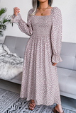 Elegant Print Flounce Fold Square Collar Dresses