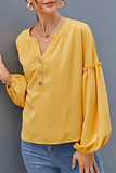 Casual Solid Buckle Stringy Selvedge V Neck Tops