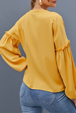 Casual Solid Buckle Stringy Selvedge V Neck Tops