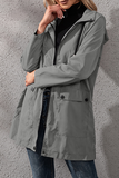 Casual Solid Pocket Buckle Zipper Hooded Collar Outerwear