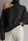 Casual Solid Hollowed Out Patchwork Turtleneck Sweaters(3 Colors)