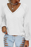 Casual Solid Lace Patchwork V Neck T-Shirts