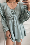 Casual Solid Frenulum Stringy Selvedge V Neck Jumpsuits
