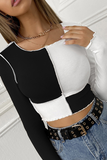 Street Patchwork  Contrast O Neck Tops