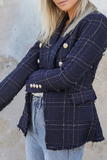 Casual Plaid Patchwork Buckle Turndown Collar Outerwear(4 colors)